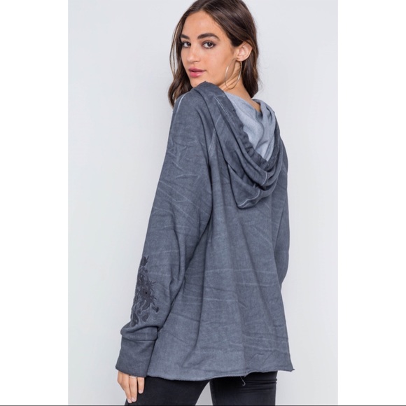 • Embroidered Sleeve Boho Hoodie • - Picture 2 of 3